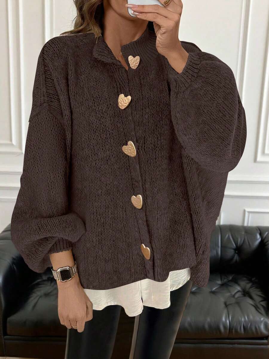 Freeform Autumn/Winter Women Plus Size Cardigan Sweater, Long, Fashion Minimalist Business Casual Commute Elegant Resort Warm High-End Versatile Slimming Victory Day Ladies Cute Top Korean Style - Dark Purple - View 1
