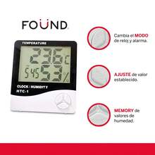 Higrómetro Digital HTC-1 Termómetro De Temperatura Y Humedad Con Reloj y Alarma FOUND Pantalla LCD Grande Multifunción Hogar Oficina Invernadero Laboratorio Alta Precisión Fácil Uso Montaje - Blanco - Ver 5