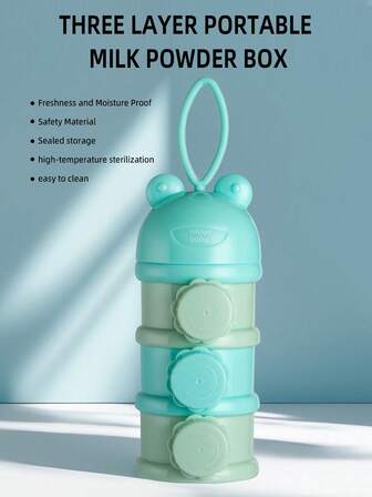 rooya baby 1pc Mint Green Baby Milk Powder Container, Portable Outdoor Complementary Food Dispenser, Small Sealed Milk Powder Storage Box, 3-Layer Suitable For Daily Outings