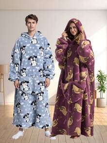 Adult Extra Long & Thick Hooded Blanket With Sleeves, Suitable For Autumn/Winter, Super Warm & Cozy, Oversized Fleece Hooded Blanket With Extra Large Pocket, Unisex, Machine Washable, Suitable For Indoor & Outdoor, Comfortable Homewear, Charming, Soft Touch, Ideal For Leisure At Home - Multicolor - View 1