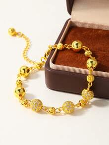 1 件时尚个性化串珠手链，18K 镀金铜，优雅女士手链，适合派对、礼物和日常佩戴 - 金黃色 - 查看 10