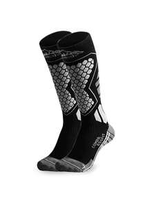 1 Pair Of Winter Sports Socks. Warm And Thick Long Socks Suitable For Both Men And Women. Perfect For Skiing, Skating And Mountain Climbing (White/Black/Purple)