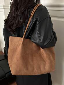 Autumn/Winter New Suede Tote Bag, Large Capacity Commuter Bag, Casual Minimalist Versatile Ins Style Shoulder Bag For Women - Multicolor - View 11