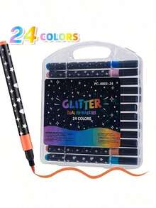 Set de 12/24/36/48/60 piezas de bolígrafos con purpurina, bolígrafos con punta de purpurina, lápices de purpurina a base de agua, lápices de purpurina metálica, rotuladores de pincel multicolor DIY, adecuados para garabatear, escribir, dibujar arte, manualidades con purpurina, cuadernos, regalos, marcadores fluorescentes, resaltadores, bolígrafos con tinta de estrellas de purpurina, bolígrafos con purpurina, rotuladores, bolígrafos perlados para estudiantes - Multicolor - Ver 9