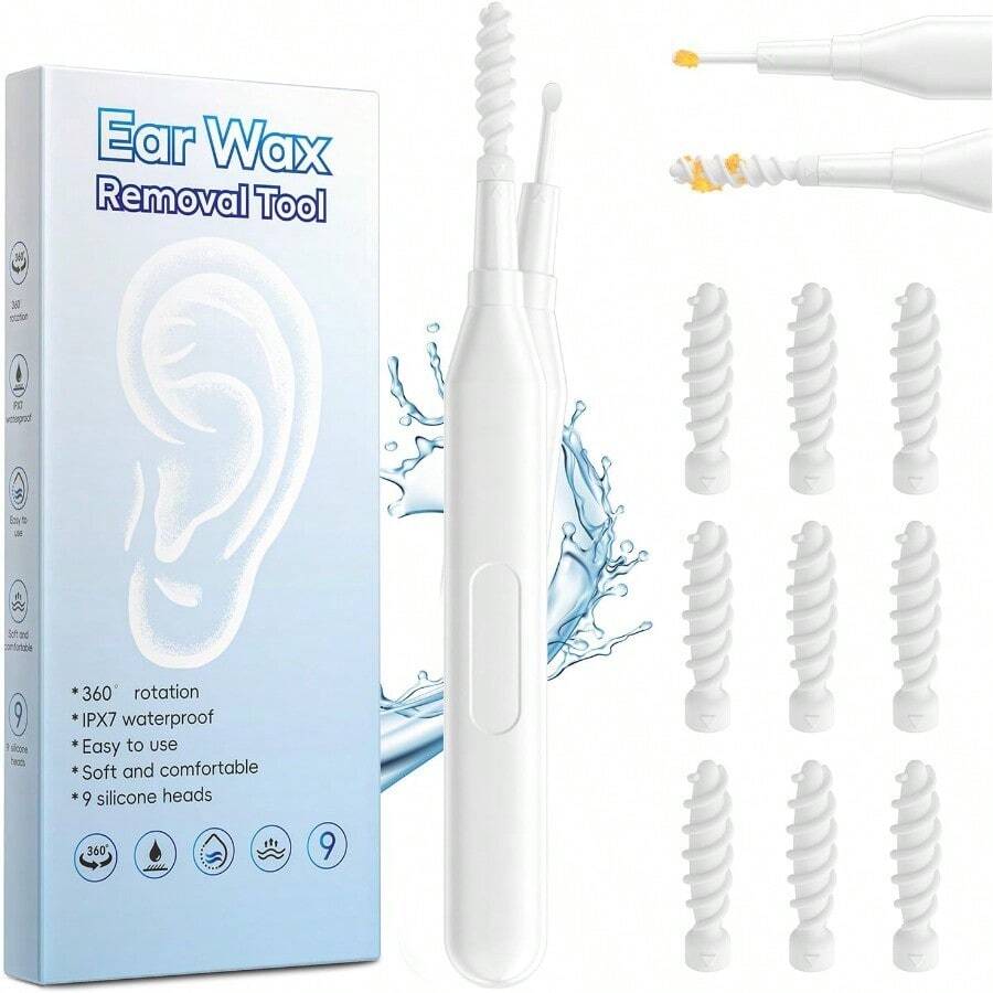 TYUI 2025 Ear Wax Removal Tool Multifunctional Spiral Ear Cleaner Q Grips Earwax Cleaning Tool With 9 Replacement Tips Washable Ear Wax Removal Kit For Deep Cleaning Ear Picks - As Pic - View 1