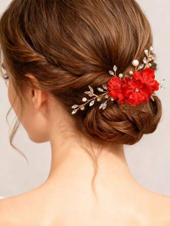 1 pieza Peineta de flores de gasa vintage hecha a mano para novia, accesorios a juego para vestido de novia, decoración de pelo con perlas y rhinestones de moda