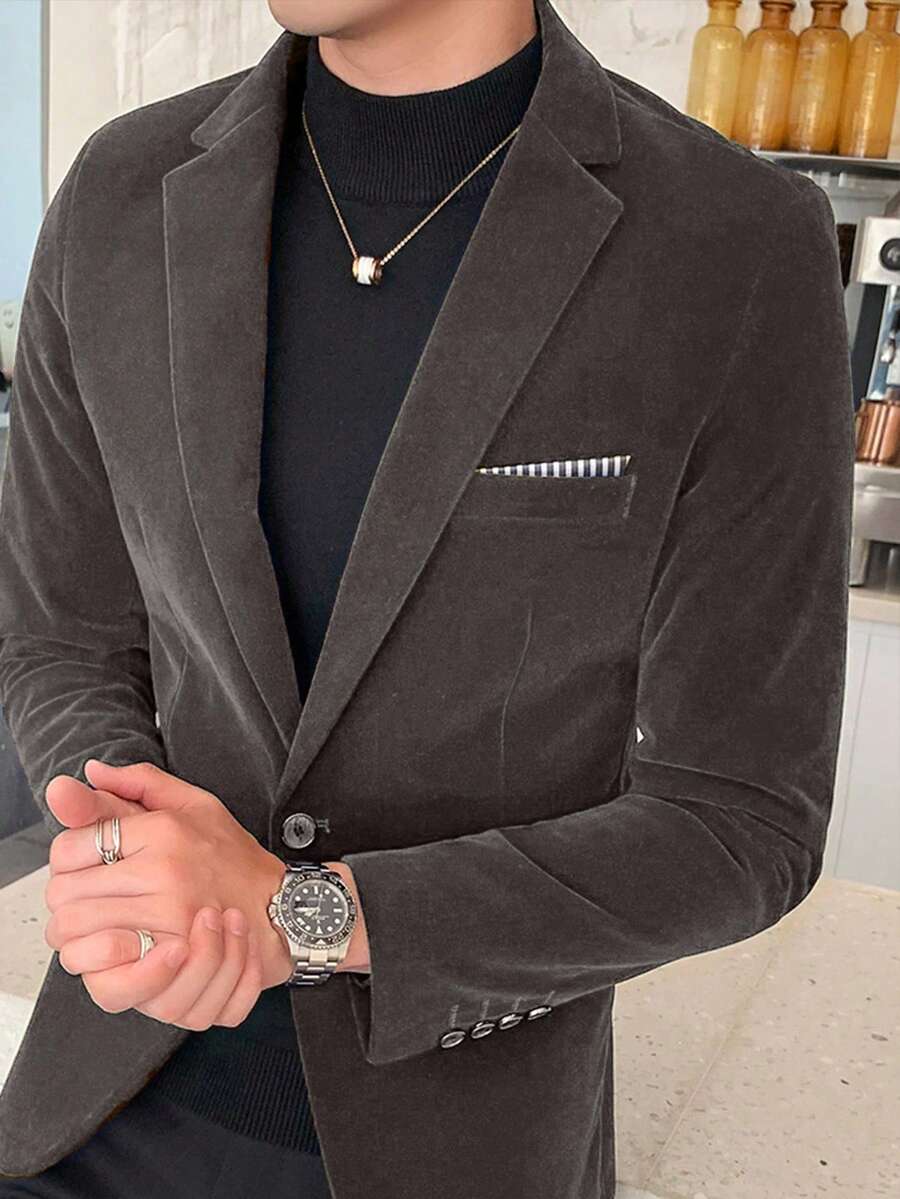 Men's Lapel NeckLong Sleeve Single-Breasted Casual Suit Jacket - Grey - View 1