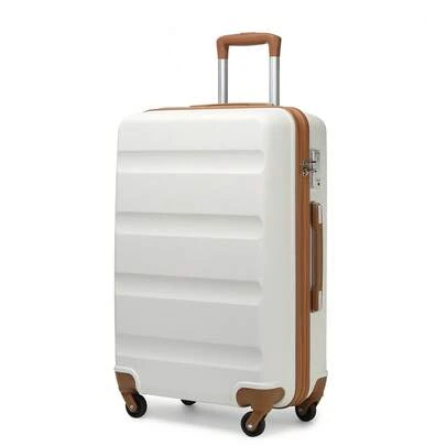 Lightweight ABS Hard Shell Luggage Set 19in 24in 28in 3 Piece Small Medium Large Spinner Suitcase For Men And Women Cabin Approved Carry On And Check In Travel Holiday Christmas New Year Family Trip Business - Cream White