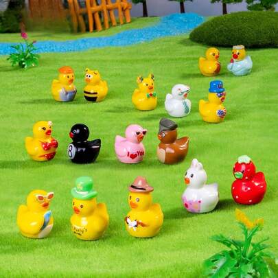 10/20/30Pcs Mini Resin Ducks, Tiny Animals Small Miniature Yellow Ducks Figures For Home Decor Micro Garden Home Landscape Aquarium Craft Party Decorations(Random Color)