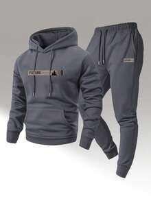 Men's Two-Piece Casual Set: A Crew Neck Long-Sleeved Hooded Sweatshirt Paired With Sweatpants, Suitable For Autumn And Winter Wear. The Tracksuit Set Features A Variety Of Patterns And Includes A Hooded Sweatshirt, Sweatshirt, Halloween-Themed Costume, Jogging Pants, Sweatpants, A Sweatshirt, A Hat, And Halloween/Christmas Themed Items. - 灰色 - 查看 9