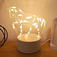 1 pieza Luz nocturna geométrica moderna 3D de caballo, alimentada por USB, lámpara de sueño suave, adecuada para dormitorio, mesita de noche, decoración del hogar, excelente para Acción de Gracias, Navidad, vuelta al colegio, cumpleaños, regalo festivo - Amarillo - Ver 7