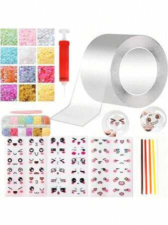 CUTTRSZE Nano Tape Foam Tool Balloon Nano Tape Foam Tool Soft Tool Balloon Plastic Foam White Balloon Big Bubble, Charm Sticker Inflator Tweezers Adhesive Fun DIY Craft Making Tool Kit, Nano Double-Sided Tape Foam, Nano Tape Kit Glitter Stickers, Back To School, School Supplies