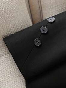 1pc Women's Solid Color Woven Fabric Pocket Button Double-Breasted Casual Office Jacket, Autumn