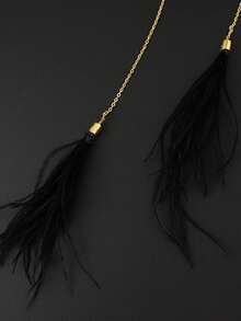 1pc Boho Gold Black Beaded Face Chain Jewelry With Black Tassel Feather Festival Party Nose Chain Face Jewelry Halloween Gifts - Multicolor - View 5