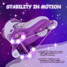 Nattork - Patines de ruedas para niños pequeños, 4 tamaños ajustables de tres ruedas para niñas de 3 a 7 años con divertidas ruedas iluminadas y protección de , regalo de cumpleaños para(Sueño púrpura X-Small(7C-9C)) - Multicolor - Ver 4