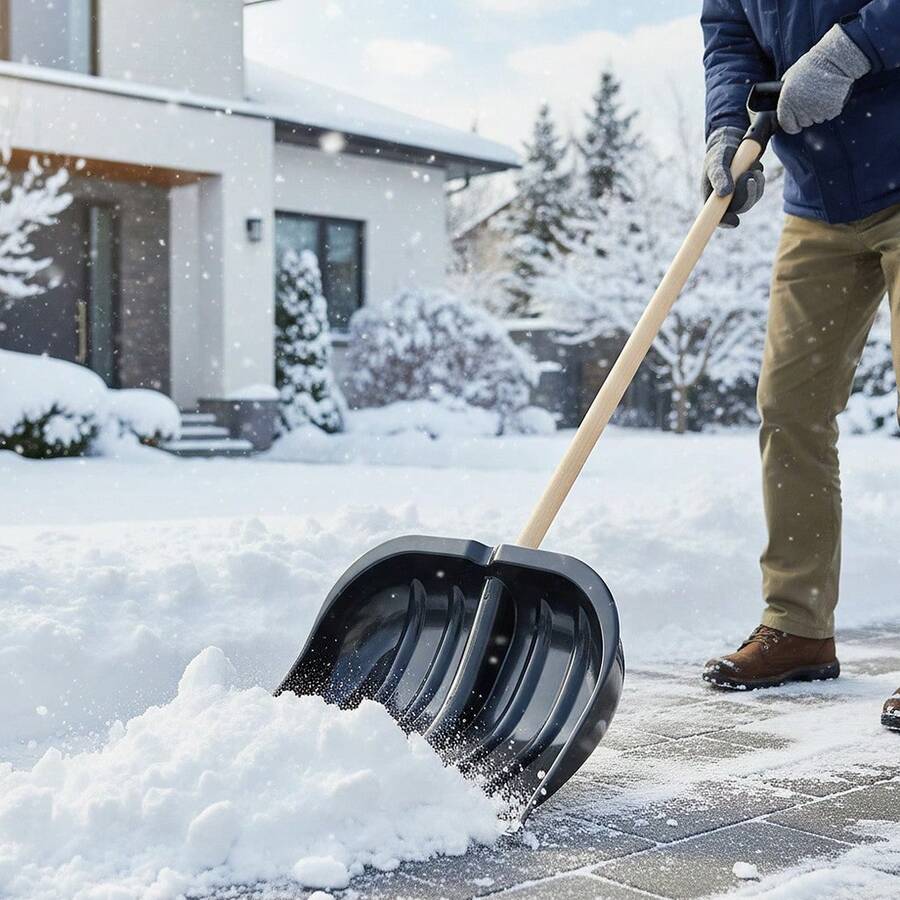 Łopata do śniegu z tworzywa sztucznego o szerokości 137 cm z uchwytem typu D, ostrze ze stopu aluminium, duża pojemność pługu do śniegu, lekkie narzędzie do odśnieżania ogrodu, samochodu, kempingu - Czarne - Zobacz 1