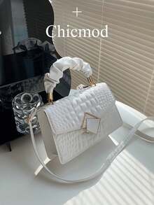 时尚纯色褶皱手提包，云朵包，褶皱包，鳄鱼纹，大容量，时尚女士手提包，适合购物、钱包、逛街、年轻女性、大学生、新手、白领。非常适合办公室、大学、工作、商务、通勤、户外活动、旅行和郊游 - 白色 - 查看 2