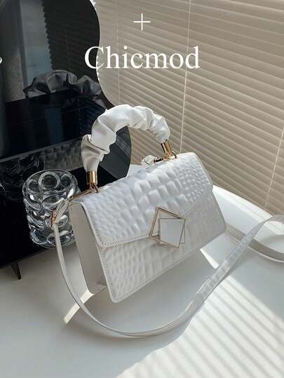 时尚纯色褶皱手提包，云朵包，褶皱包，鳄鱼纹，大容量，时尚女士手提包，适合购物、钱包、逛街、年轻女性、大学生、新手、白领。非常适合办公室、大学、工作、商务、通勤、户外活动、旅行和郊游