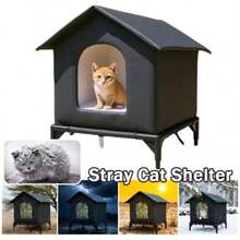 1 pezzo Cuccia per gatti in tessuto Oxford impermeabile con supporto, isola dall'umidità del terreno, calda d'inverno, pieghevole e portatile, casetta per gatti da esterno, cuccia per animali domestici con rivestimento in alluminio lavabile, materiale isolante, supporto rialzato che previene l'umidità in caso di pioggia e neve, adatta per tutte le stagioni, rifugio per animali domestici impermeabile e isolato, casetta per gatti da esterno, con gambe di supporto, calda d'inverno, design pieghevole, adatta per animali randagi, utilizzabile in ogni condizione atmosferica - Multicolore - Visualizzare 4