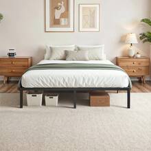 SHA CERLIN Twin/Full/Queen/King Size Bed Frame, Black, 14 In Metal Platform Bed With Heavy Duty Steel Slat Support, Under-Bed Storage Space, No Box Spring Needed, Easy Assembly, Stable Structure, 800 LB Weight Capacity - 黑色 - 查看 3