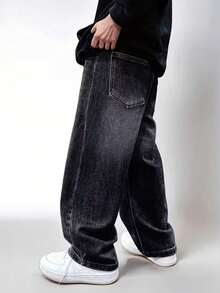 Tween Boys' Fashionable Casual Washed Loose Fit Jeans - Black - View 3