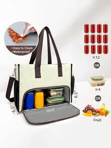 Túi đựng cơm trưa cách nhiệt có ngăn đựng máy tính xách tay 15,6 inch, túi tote chống thấm nước có túi bên hông 40oz dành cho nữ Túi đựng cơm trưa dành cho nữ Hộp đựng cơm trưa đi học - màu đen - Xem 7