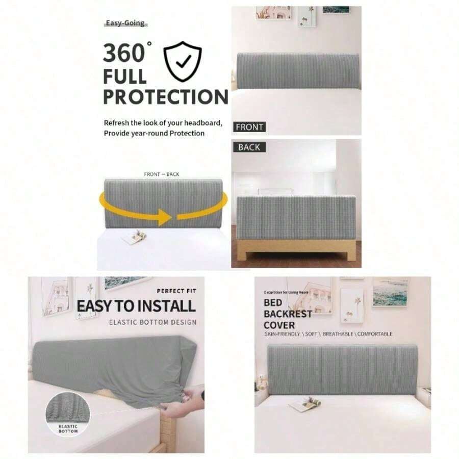 - Funda elstica para cabecero de cama, pequea funda cuadrada de jacquard, a prueba de polvo para recmara matrimonial, gris claro - Doble + Gris,claro - Ver 1