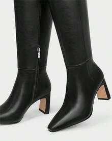 MUCCCUTE Knee High Boots For Women Chunky Heel Square Toe With Side Zipper Pull On Tall Fall BotasChristmas - Black Suede-kitten Heel - View 9