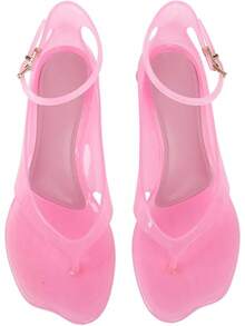 Agodor Jelly Thong Heeled Sandals For Women,Clear Flip Flop Low Kitten Heels For Women Square Open Toe Strappy Summer Casual Beach Adjustable Buckle Dress SandalsChristmas - Hồng - Xem 9