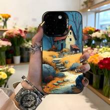 Cubierta de telefono con diseño de paisaje rural azul y amarillo con casa de campo y sendero de piedras para uso diario y estilo vintage Aplicable a los teléfonos de la serie Apple y Galaxy - Blanco - Ver 3