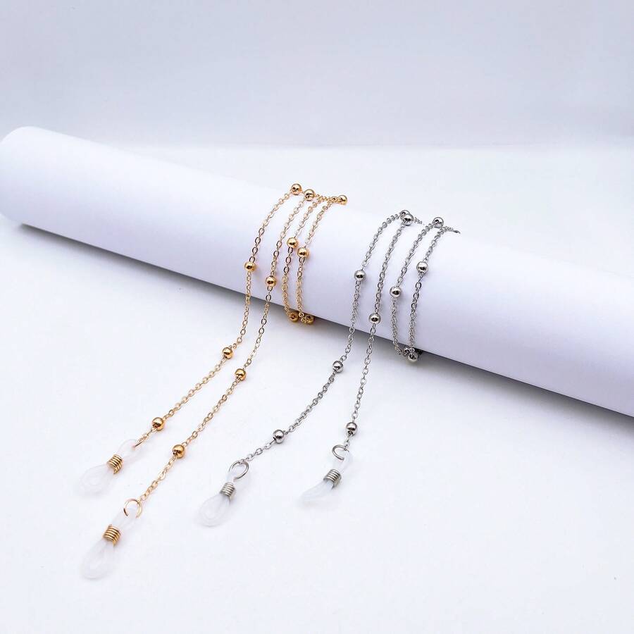 Delicate Eyeglass Cord, Colorful Fashion Safety Chain/New - Dourado + Prata - View 1