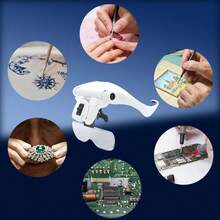 1 Đèn phóng đại rảnh tay đeo đầu - Giá đỡ có thể thay đổi, Băng đô có thể điều chỉnh, 2 đèn LED, Thích hợp cho sửa chữa trang sức, lông mi, đồng hồ, thêu chữ thập và các công việc chính xác - trắng - Xem 4