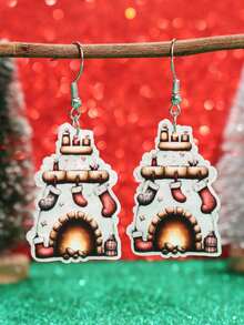 一对可爱有趣的节日圣诞树、圣诞帽、圣诞袜、烟囱造型亚克力吊坠耳环，时尚节日派对及日常佩戴饰品，女士款 - 彩色 - 查看 6