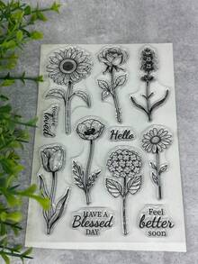 Rubber Stamp Retro Rubber Transparent Card Sunflower Tulip Making Stamp DIY Scrapbook Photo Magazine Album Decoration Clear Stamp - Black - View 1
