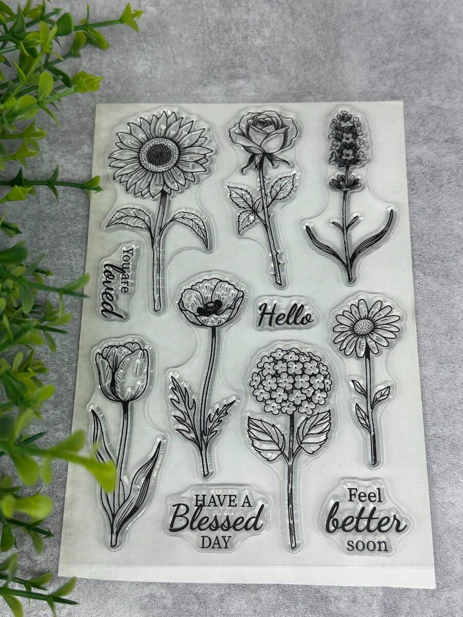 Rubber Stamp Retro Rubber Transparent Card Sunflower Tulip Making Stamp DIY Scrapbook Photo Magazine Album Decoration Clear Stamp - Black - View 1
