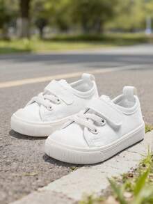 1双女婴白色纽扣孔眼低帮舒适休闲帆布鞋，适合春秋季户外穿着。 - 白色 - 查看 1