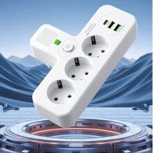 6-In-1 EU Power Socket With 3 AC Outlets, 2 USB Ports, And 1 Type-C Port For Multiple Device Charging - Ideal For Home, Office, Travel, And Study Use - White - View 9