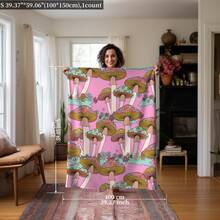 Contemporary Mushroom Pattern Flannel Throw Blanket - Soft Warm Knitted Polyester Throw For Sofa, Napping, Travel, Home Decor - All-Season Cozy Blanket For Festive Gifts And Camping, Soft Flannel Blanket - Multiple Sizes, Cozy Must-Have - 彩色 - 查看 4