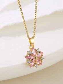 1pc Stainless Steel Elegant & Versatile Pink Sakura Flower Necklace, Suitable For Men And Women, Exquisite Christmas, Holiday, Birthday Gift - Multicolor - View 4