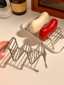 1个极简金属皂碟沥水架，创意波浪形设计浴室皂架收纳架 - 彩色 - 查看 2