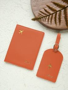 Takeoak 2PCS Custom Name Passport Holder & Luggage Tag Set Customized Gold Monogram Name Faux Leather Passport Cover With A Luggage Tag Customize Hot Stamping Travel Accessories Handmade Document Card Chic Travel Gift Birthday Bridesmaid Gifts For Friends, All-Purpose, Large Capacity, Versatile, Casual, Basics, Custom, Personalized, Unique, Customized - Multicolor - View 23