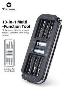 WEST BIKING 自行车维修工具 10 合 1 多功能组合工具扳手 便携式自行车工具 适用于山地车 公路车扳手 - 黑色 - 查看 1