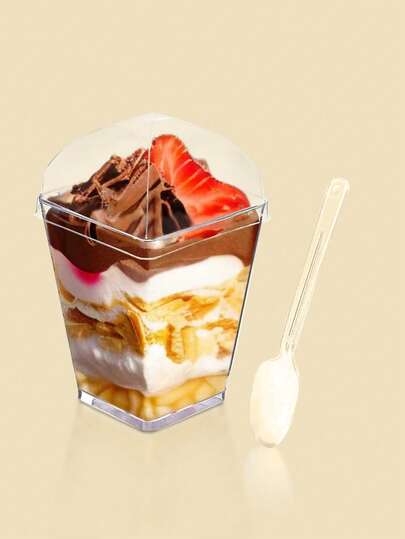 25 Pack 5 Oz Dessert Cups With Dome Lids And Spoons, Plastic Pudding Cups With Lids Mini Parfait Shooter Cups For Party Individual Banana Pudding Jello Yogurt Fruit Trifle