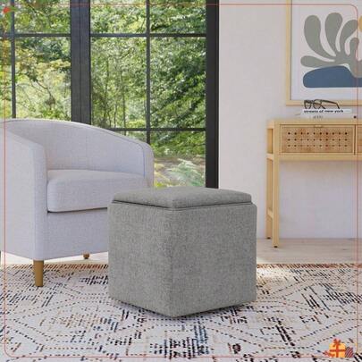 Storage Ottoman With Tray Top Gray