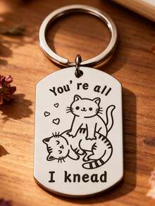 1pc Cute Cat Massage Dog Tag Keychain, Interesting Gift For Friends - Old Gold - مشاهدة 6