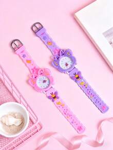2pcs/Set Girls 3D Butterfly Soft Silicone Band Pointer Watch, Student Creative Rotating Butterfly Pointer Quartz Wrist Watch - Multicolor - View 7