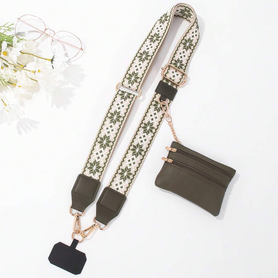 Crossbody Phone Strap With Zippered Pouch,Clip And Go Phone Charm With Wallet, Adjustable Smartphone Lanyard Wrist Strap - Dây đeo vai-04 kiểu-04 màu xanh lá cây cỏ - Xem 1