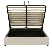 Upholstered, Wingback-Shaped Velvet Bed With Large Buttoned Seams, Double Bed 140 X 200 Cm, Functional Hydraulic Bed With Slatted Base And Storage Space, Underside Of The Bed Covered In A Black, Stain-Resistant Non-Woven Fabric, Grey - Beige - View 7