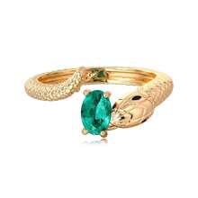 Valloey Rover Emerald Ring-Chunky Gold Rings For Women Non Tarnish 14K Gold Plated Stackable Vintage Snake Green Gemstone Solitaire Rings Statement Wedding Engagement Promise Ring Jewelry Gifts For Women Mom,Open - 打開 - 查看 3