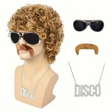 Hippie Afro Wig, Glasses And Peace Necklace Set, Halloween Themed Party Costume Synthetic Wig Set, Christmas Party Wig - Multicolor - View 12